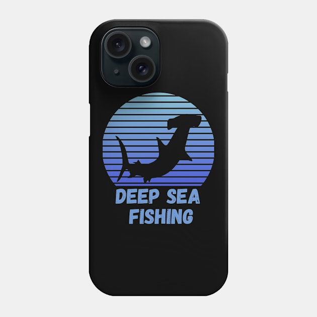 Deep Sea Fishing, Blue Retro Sunset Hammerhead Phone Case by Grove Designs