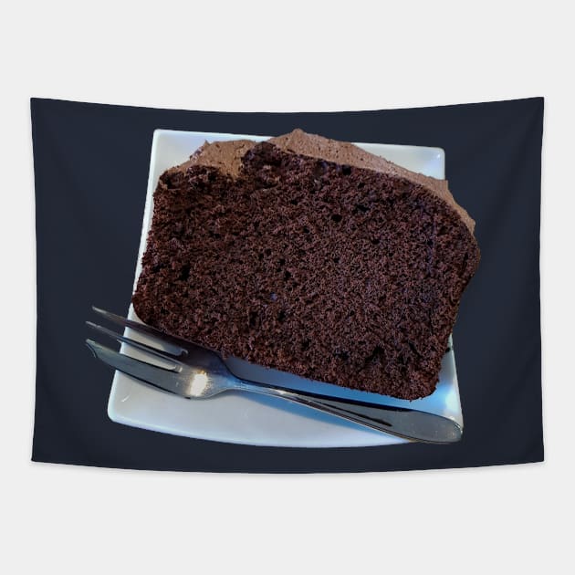 Sweet Food Chocolate Cake on Plate with Fork Tapestry by ellenhenryart