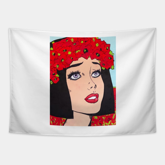 Girl in a Poppy Wreath Tapestry by NataliaShchip