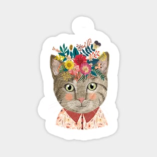 Grey Cat with Flower Crown. Animal lover art Magnet