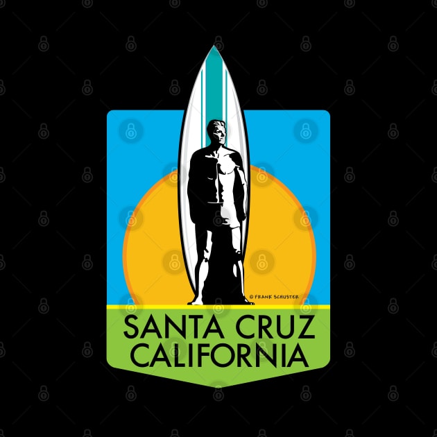 Santa Cruz California Surfer Statue Bill Lidderdale Sticker Sunset Green by PauHanaDesign
