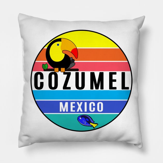 Cozumel Mexico Tropical Beach Toucan Fish Travel Vacation Pillow by TravelTime