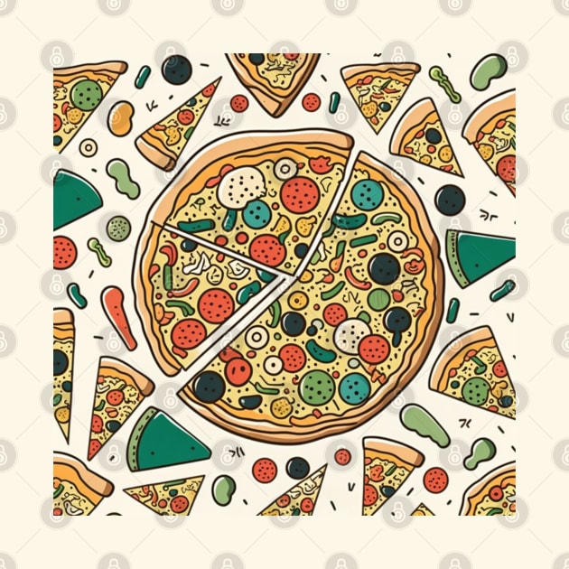 Pizza Pattern Line Drawing Colorful, Awesome Birthday Gift ideas for Pizza Lovers by Pezzolano