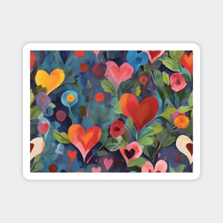 Colorful Floral Hearts Pattern Valentines Day Love Painting Magnet