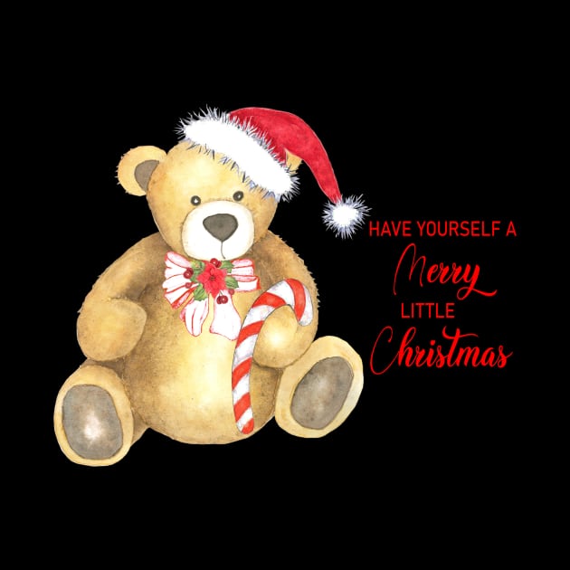 Merry little christmas teddy bear in watercolor by LatiendadeAryam