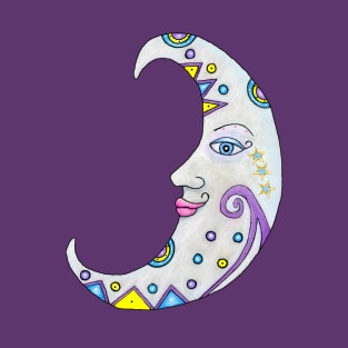 Abstract Fantasy Decorated Crescent Moon With Face T-Shirt