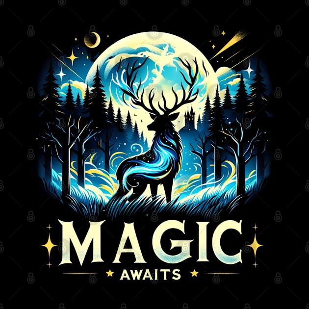 Magic Awaits - Magical Stag in the Night by Fenay-Designs