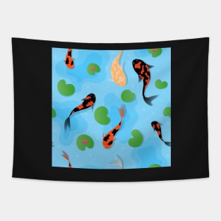 koi carps and lotus in water, japanese culture symbols Tapestry