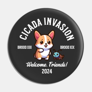 Cicada Invasion 2024 Cute Corgi Pin