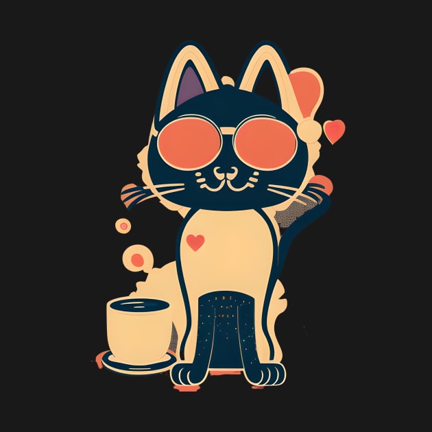 Cat Wearing Sunglasses Loves Coffee by SavantArts