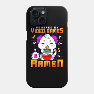 Powered By Video Games & Ramen Anime Cat Gamer Phone Case