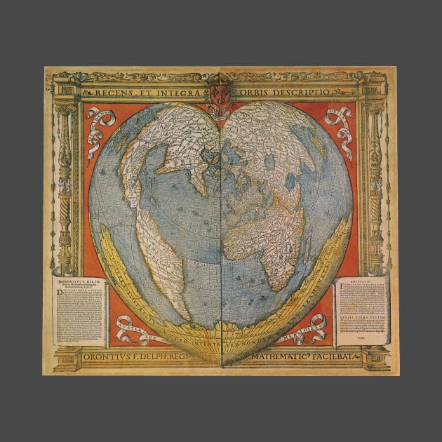 Antique Heart Shaped Map by Oronce Fine of the Dauphine, 1534 by MasterpieceCafe