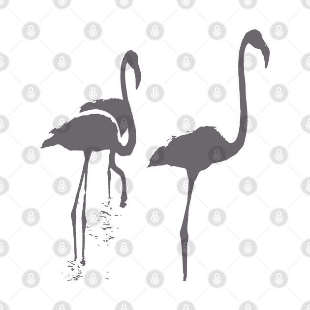 Minimalistic Three Flamingos Grey Silhouette by taiche