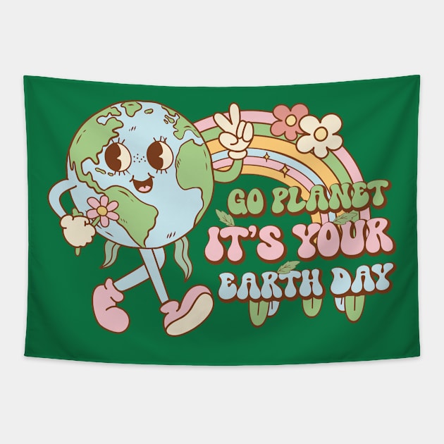 Go Planet Its Your Earth Day 2024 Environment Retro Tapestry by Visual Vibes