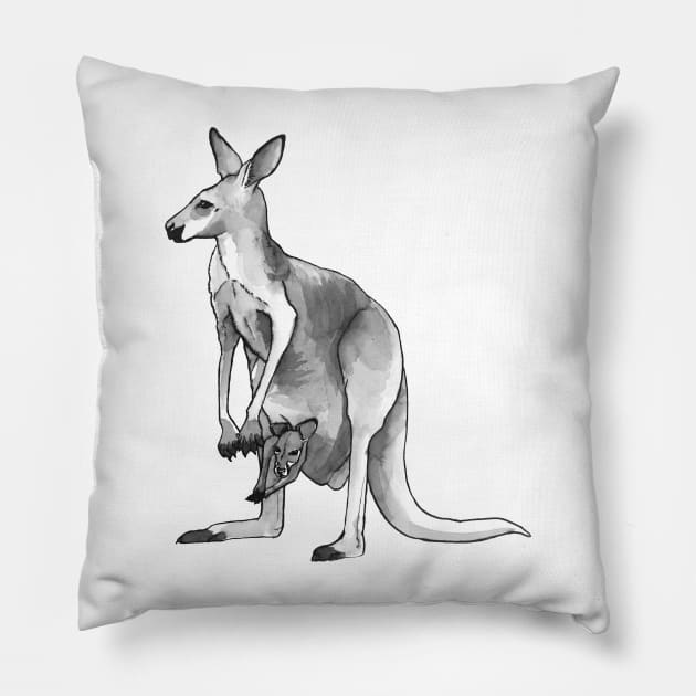 Kangaroo + Joey Ink Drawing Pillow by Ciarabarsotti