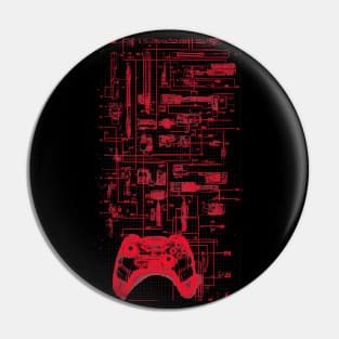 Neon Red Video Game Controller Blueprint Pin
