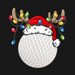 Golf Ball With Santa Hat Reindeer Antlers Christmas Lights T-Shirt