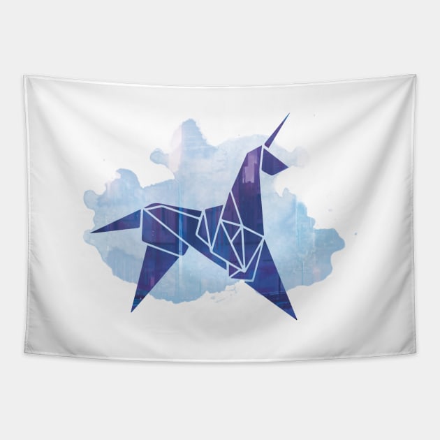 Watercolor Origami Unicorn Blade Runner-Inspired Fan Art Tapestry by RetroGeek