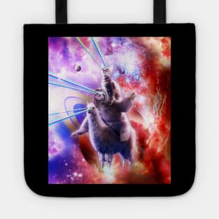 Laser Eyes Space Cat Riding Sloth Llama - Rainbow Tote