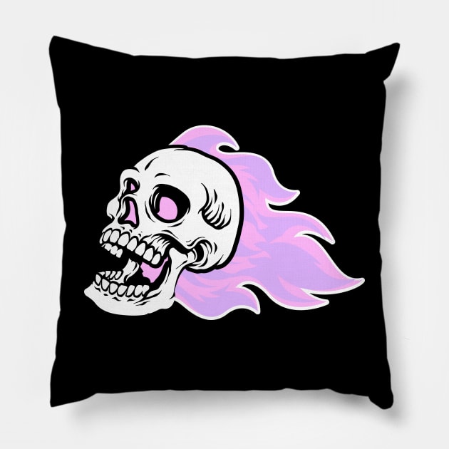 Flaming Pink Skull Pillow by johnnystackart