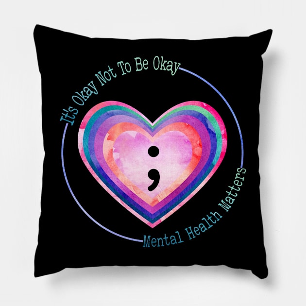 Semicolon Heart Suicide Prevention Mental Health Awareness Pillow by marisamegan8av