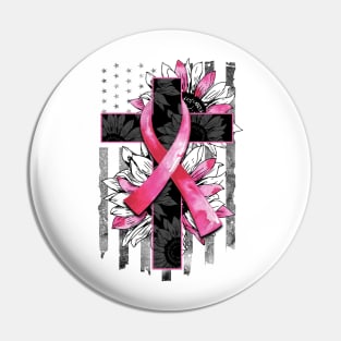 Breast Cancer ribbon with Cross & Flag Pin