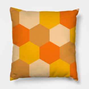 Retro orange and yellow shades, hexagon geometric pattern Pillow