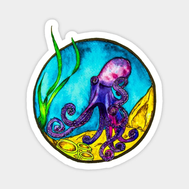 Octopus the Thinker Magnet by Bee Helen Art