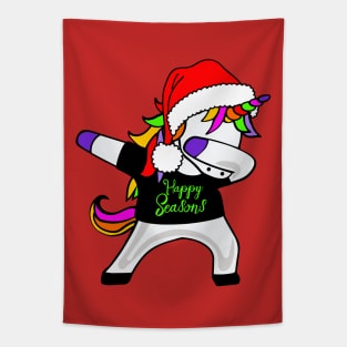 Happy Seasons - Dabbing Unicorn With Santa Claus Hat 1 Tapestry