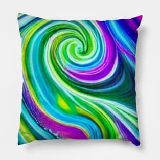 Blue and Green Abstract Paint Swirls Pillow