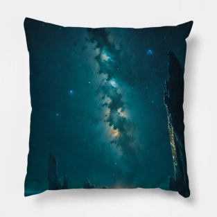 Milky Way Galaxy Over an Alien Planet Pillow