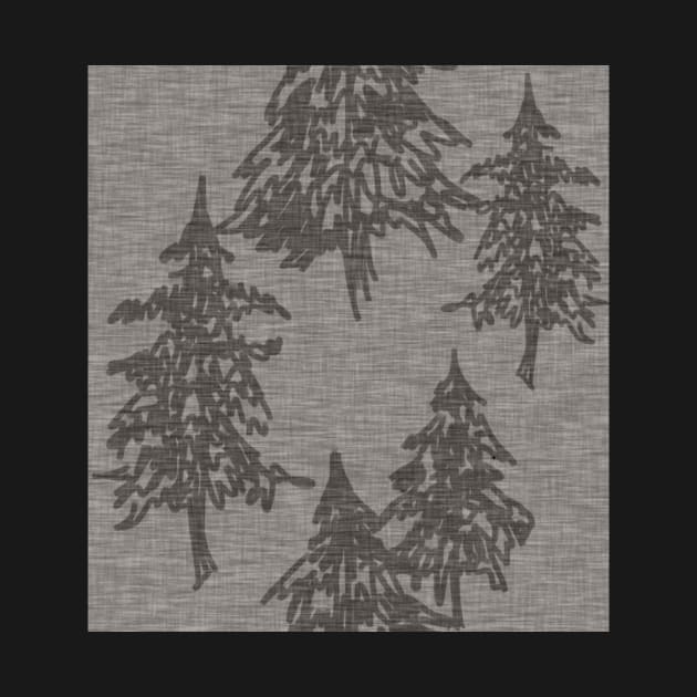 Evergreen Trees - Dark Grey Linen Texture by SugarPineDesign