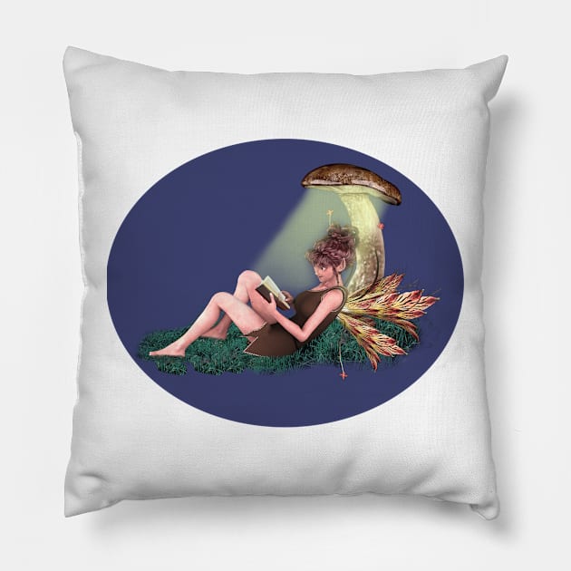 Fair faerie elf reading under toadstool Pillow by Fantasyart123