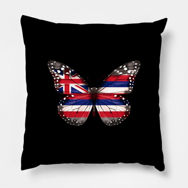 Hawaii Flag Butterfly - Gift for Hawaiian From Hawaii HI Pillow by Country Flags