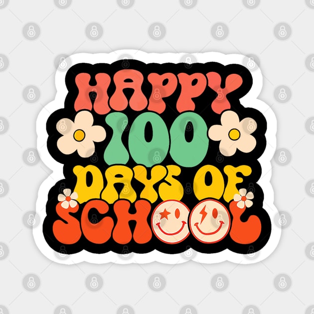 Happy 100th Day Of School Teacher Kids Retro Groovy 100 Days Magnet by Mitsue Kersting