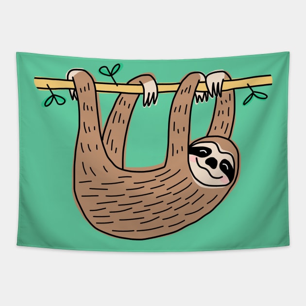 Sloth Hanging on a Tree Branch Tapestry by HappyCatPrints