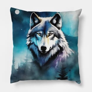 Timber Wolf in Watercolor and Charcoal Pillow