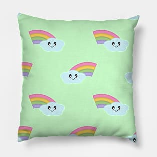 Kawaii Cute Rainbow Pattern in Green Pillow