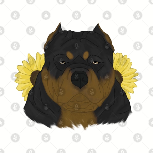 Black Tan American Bully with Sunflowers by TrapperWeasel