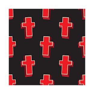 Red Crosses on Black T-Shirt