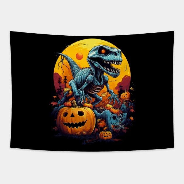 Halloween Skeleton Zombie Ghost Riding T Rex Funny Pumpkin Tapestry by Spit in my face PODCAST