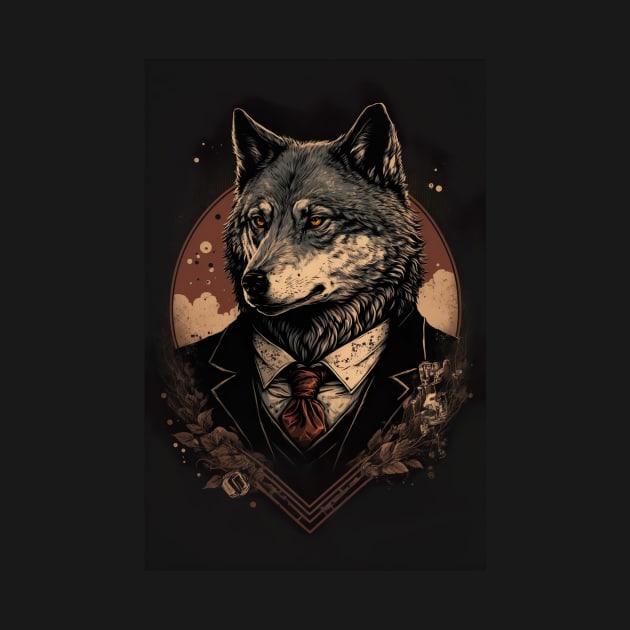 Handsome Wolf portrait wearing a suit by KoolArtDistrict