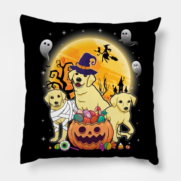 Labrador Dog Mummy Witch Moon Ghosts Happy Halloween Thanksgiving Merry Christmas Day Pillow by joandraelliot