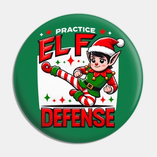 Funny Christmas Holiday Shirt - Festive Xmas Parody - Pratice Elf Defense Pin