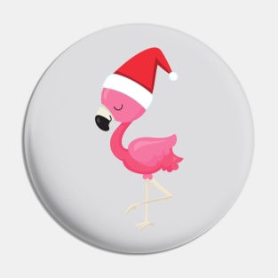 Christmas Flamingo, Pink Flamingo, Bird, Santa Hat Pin