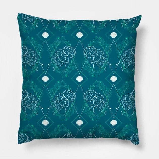 Teal Jellyfish Pillow by Carolina Díaz