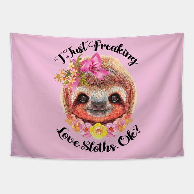 Cute Sloth with Flower Tapestry by PHDesigner