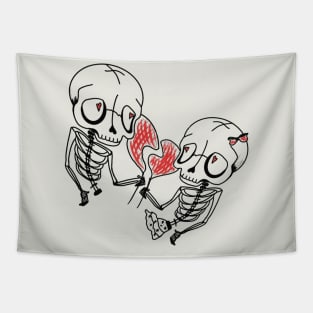 Skeleton Lovers Heart Love Art Tapestry