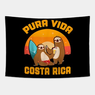 Pura Vida Costa Rica Sloth Surfing Sleepy Summer Vacation Tapestry