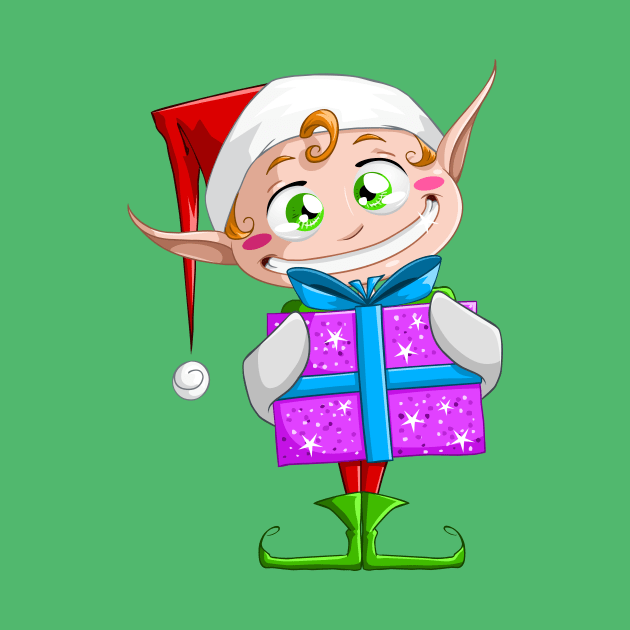 Christmas Elf Holding A Present by LironPeer